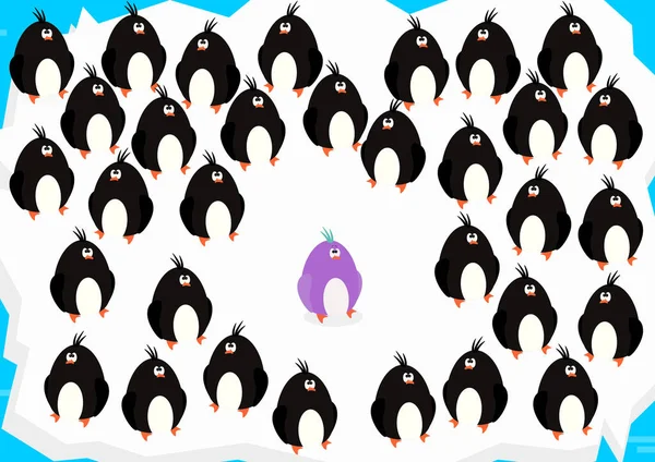 Buck Tendencia Grupo Pingüinos Negros Con Uno Color Diferente Vector — Archivo Imágenes Vectoriales