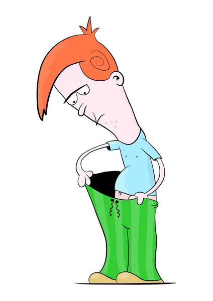 Cartoon Man Standing Looking His Pants Flat Vector — Stock Vector