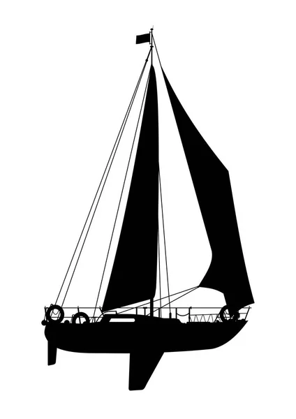 Side View Sailing Boat Black Silhouette Yacht White Background Water — Stock Vector