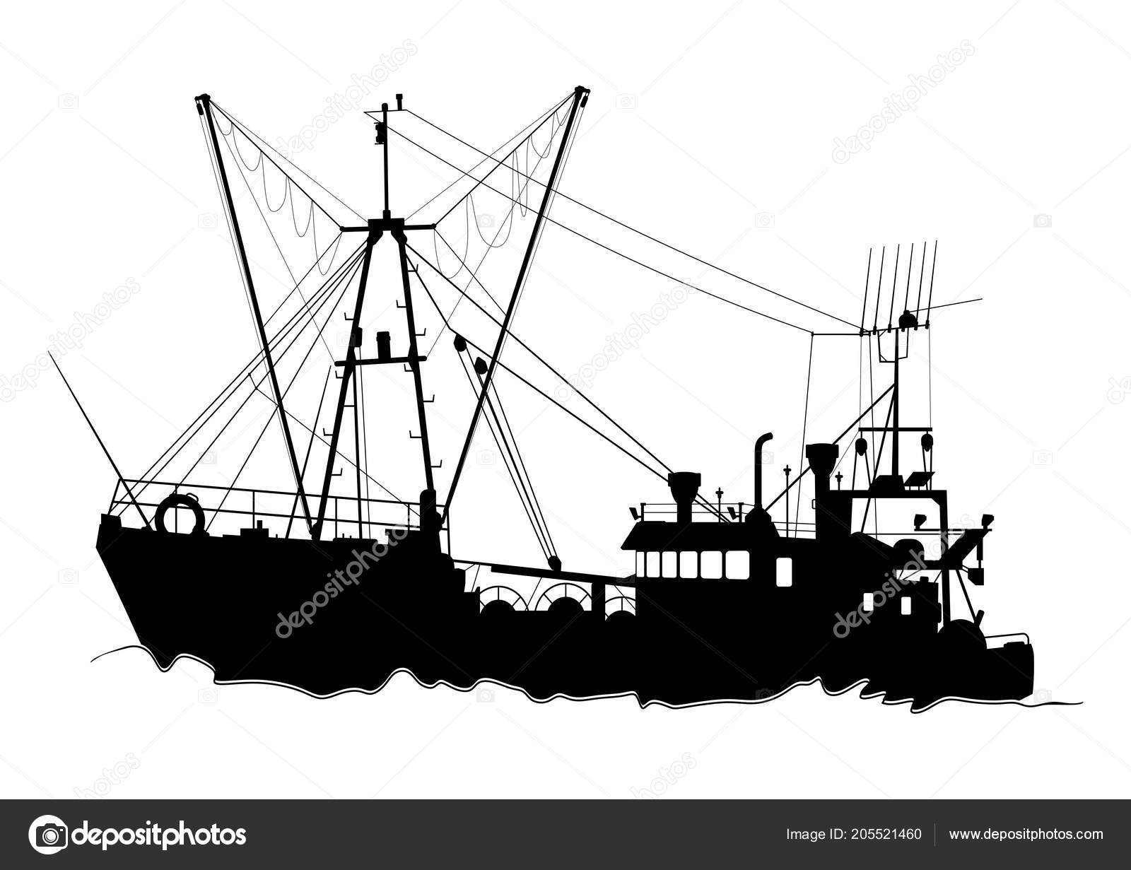 Download Silhouette Trawler Fishing Boat White Background Flat ...