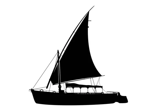 伝統的な木造帆船フェルッカと呼ばれます エジプトのボートの旅 側面図です 平面ベクトル — ストックベクタ