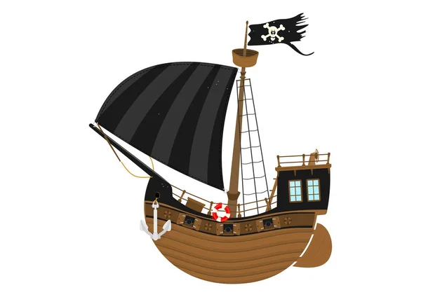 Cartoon Piratenschip Een Witte Achtergrond Zijaanzicht Van Fairytale Schip Platte — Stockvector