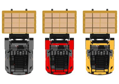 Planı görünümü 3 tekerlekli denkleştirme forklift. Düz vektör.