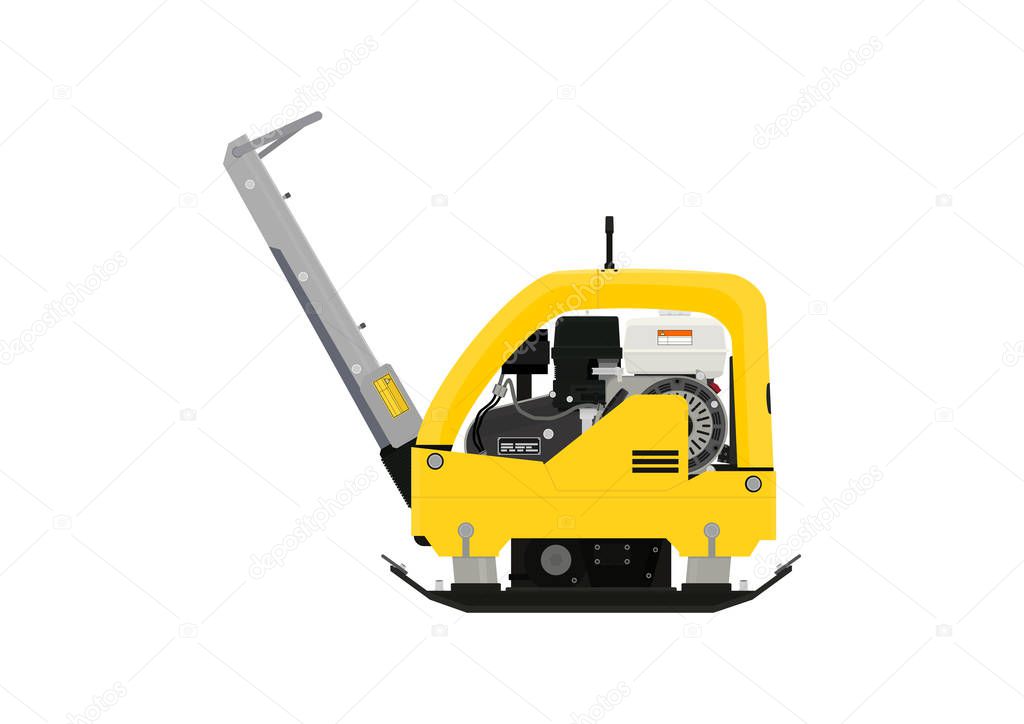 Plate compactor. Side view. Flat vector.