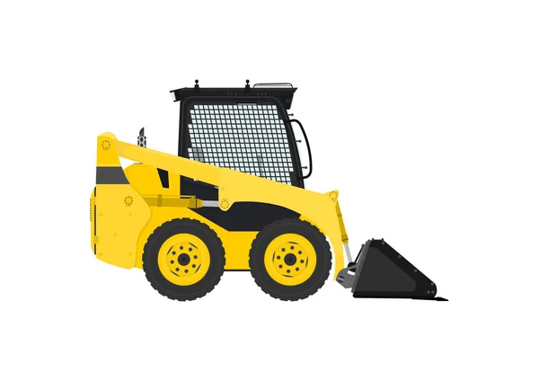 Yellow Skid Steer Loader Side View Flat Vector — Stock Vector
