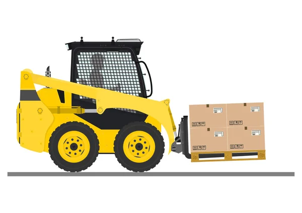 Yellow Skid Steer Loader Side View Flat Vector — Stock Vector