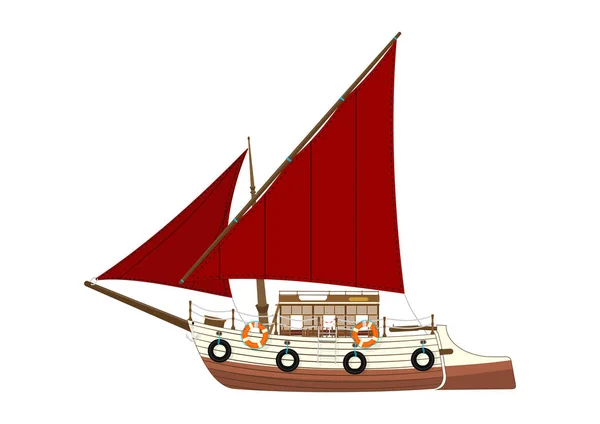 Cartoon Felucca Side View Retro Egyptian Sailing Boat Flat Vector — Stock Vector