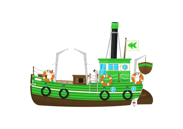 Fishing Boat Cartoon Retro Fishing Boat White Background Side View — Stock Vector