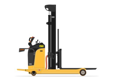 Elektrikli istifleyici forklift beyaz bir arka plan üzerinde ulaşmak. Düz vektör
