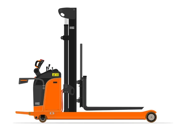 Elektrikli Istifleyici Forklift Beyaz Bir Arka Plan Üzerinde Ulaşmak Düz — Stok Vektör