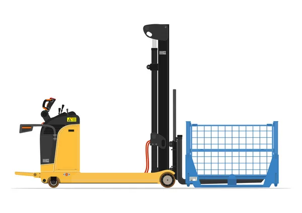 Elektrikli Istifleyici Forklift Beyaz Bir Arka Plan Üzerinde Ulaşmak Düz — Stok Vektör