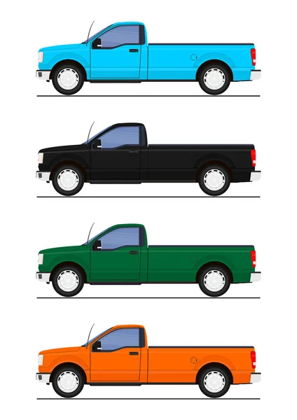 Juego Camioneta Pick Cuatro Colores Vector Plano — Vector de stock