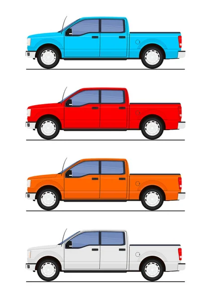 Juego Camioneta Pick Cuatro Colores Vector Plano — Vector de stock