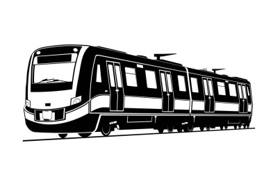 Tren. Siyah beyaz bir modern yolcu treni silüeti. Düz vektör.