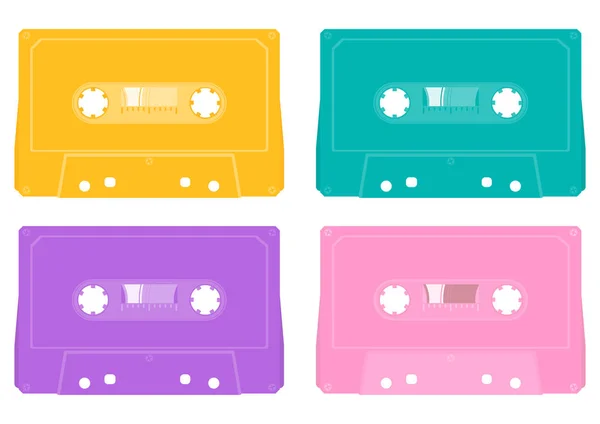 Videocassetta Cassette Audio Colori Vivaci Vettore Piatto — Vettoriale Stock