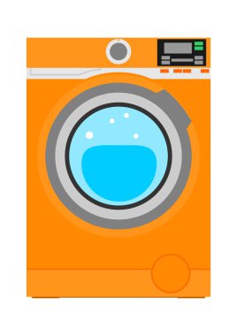 Otomatik yıkama makinesi. Beyaz arka plan üzerinde çamaşır makinesi simgesi. Düz vektör.