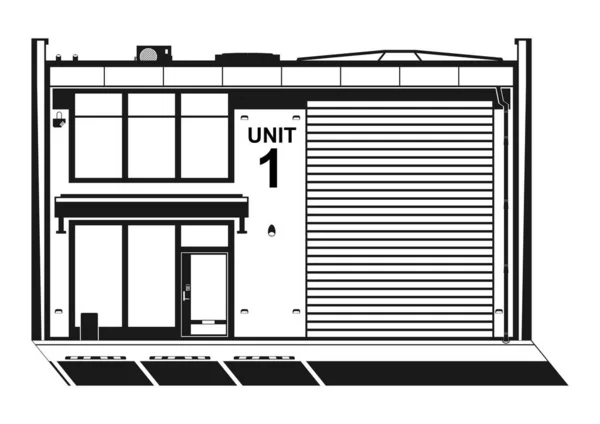 Industrial Business Unit Front View Modern Rental Building Flat Vector — Stock Vector