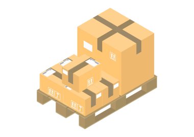 Europallet' ı. Beyaz arka plan daki paletin izometrik görünümü. Raster illüstrasyon.