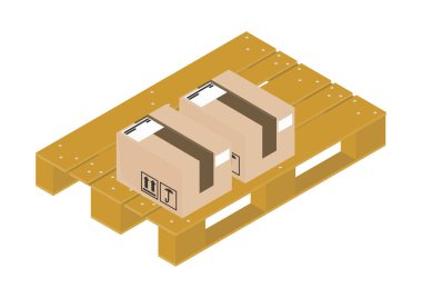 Europallet' ı. Beyaz arka plan daki paletin izometrik görünümü. Raster illüstrasyon.