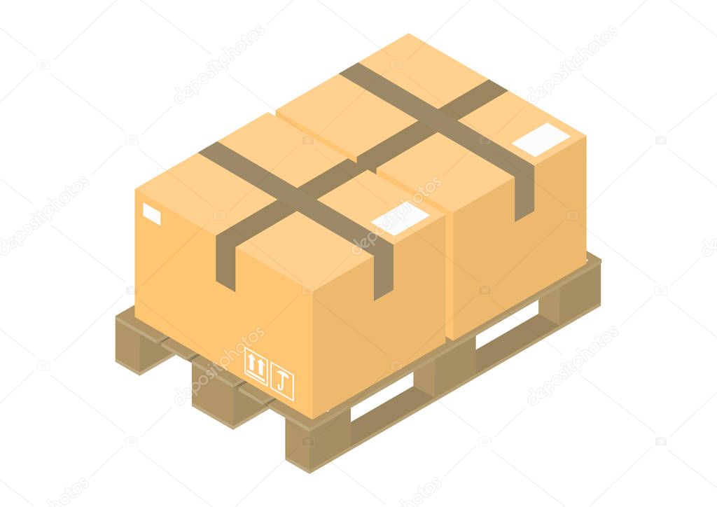 Europallet. Isometric view of pallet on a white background. Raster illustration.