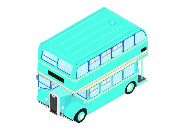 Cartoon Ônibus Dois Andares Fundo Branco Vista Isométrica Vetor Plano — Vetor de Stock