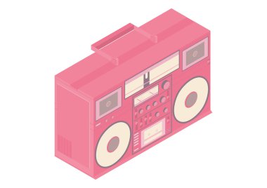 Boombox. Parlak renklerde Retro bant güverte. İzometrik görünüm. Düz vektör.
