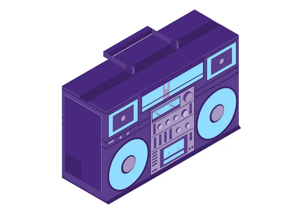 Boombox Retro Tape Deck Bright Colors Isometric View Flat Vector — Stock Vector