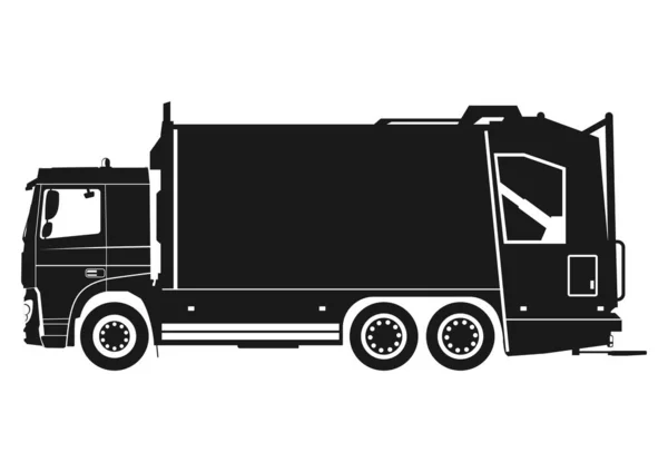 Garbage Truck Ikon Sziluettje Egy Szemetes Teherautó Oldalnézetből Raszteres — Stock Fotó