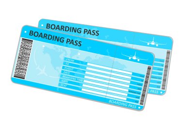 Biniş kartı. İzole mavi boş uçak biletleri. Düz vektör.