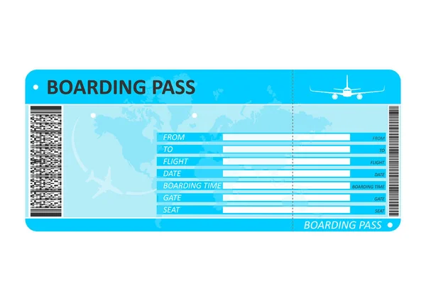 Carte Embarquement Billets Avion Isolés Blanc Bleu Vecteur Plat — Image vectorielle