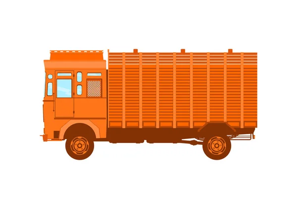 Vintage Truck Pictogram Zijaanzicht Van Indische Vrachtwagen Platte Vector — Stockvector