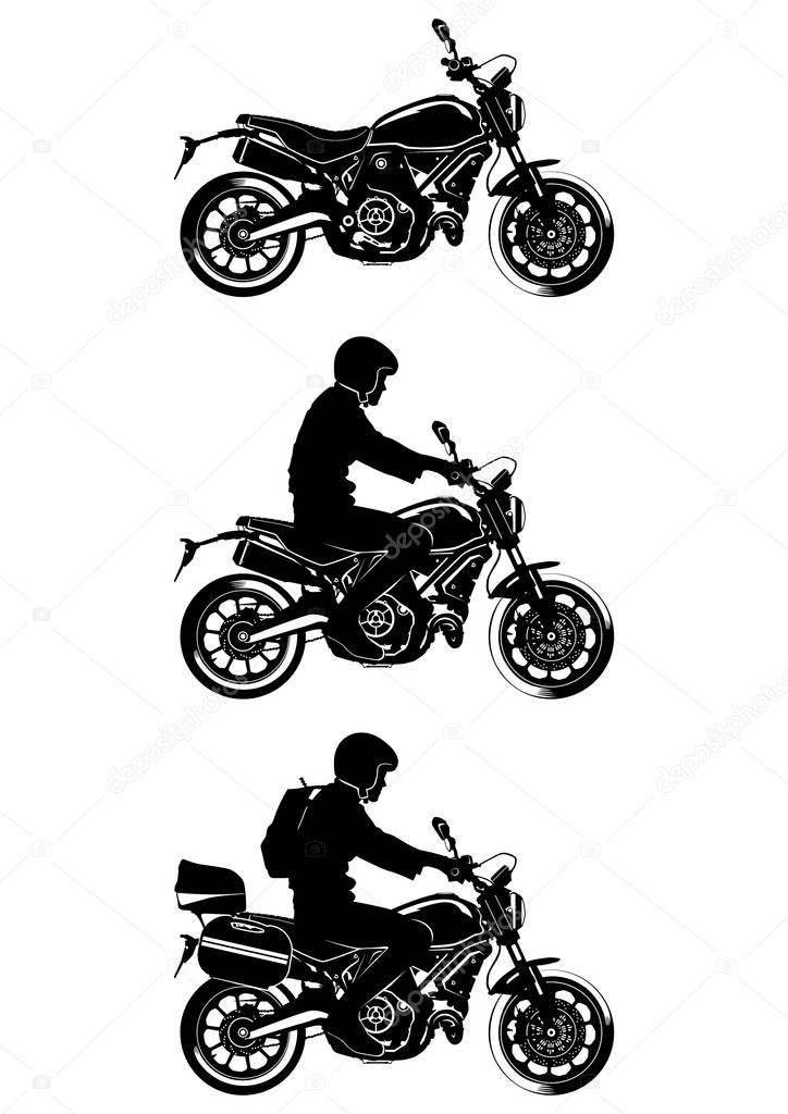 Modern motorcycle. Silhouettes of a modern motorcycle. Side view. Flat vector.