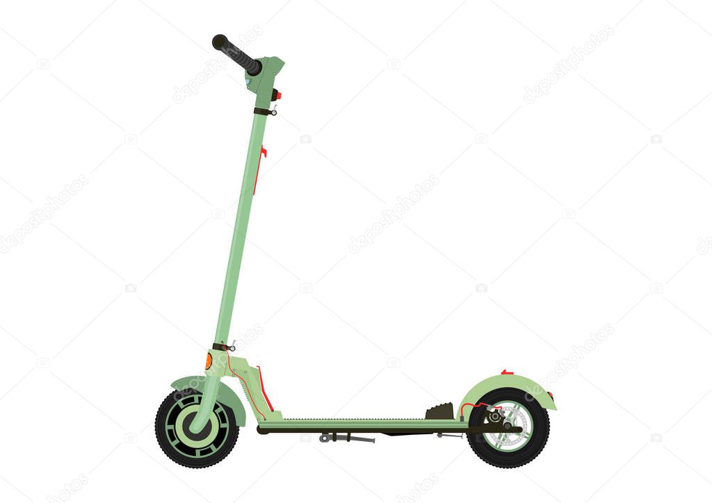 Electric scooter. Modern kick scooter on a white background.Side view. Flat vector.
