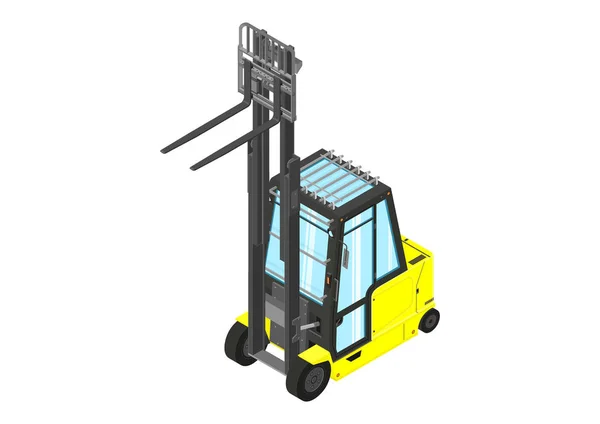 Sarı Forklift Zometrik Görünümde Denge Forklift Düz Vektör — Stok Vektör