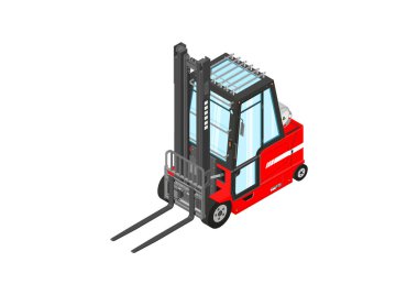 Gazla çalışan forklift. Kırmızı lpg denge forkliftinizometrik görünümü. Düz vektör.