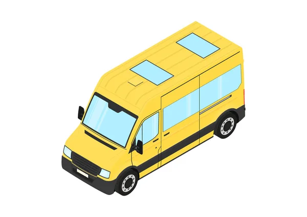 Carrinha Amarela Van Moderna Fundo Branco Vista Isométrica Vetor Plano — Vetor de Stock
