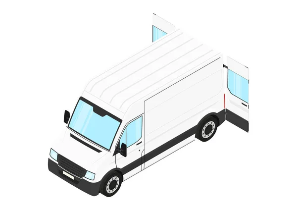 Modern Van Back Door Open Isometric View Flat Vector — Stock Vector