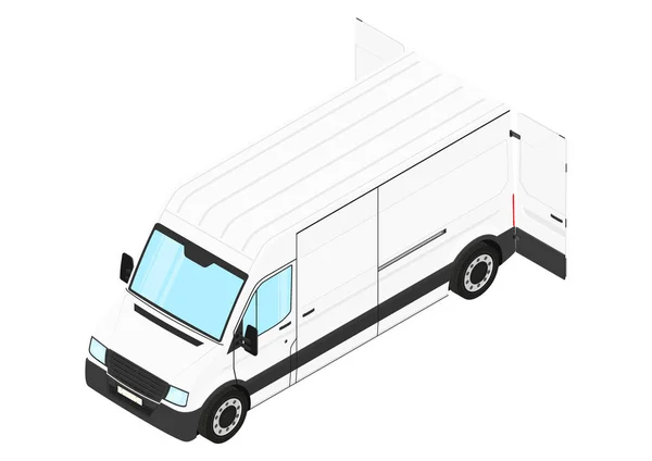 Arka Kapısı Açık Modern Minibüs Zometrik Görünüm Düz Vektör — Stok Vektör