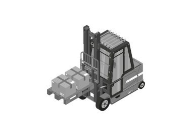 Gri forklift. Monokromatik renklerde modern forklift. İzometrik görünüm. Düz vektör.