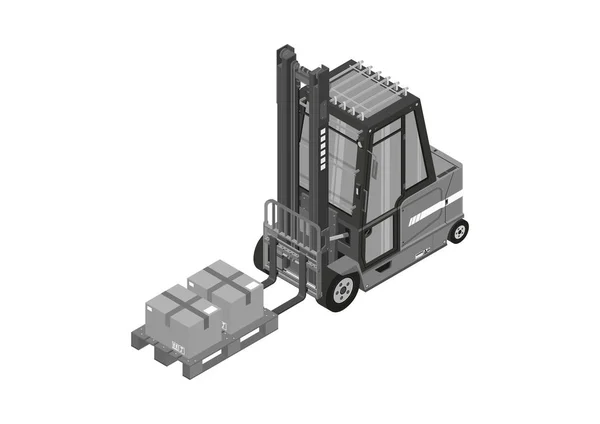 Gray Forklift Modern Forklift Monochromatic Colors Isometric View Flat Vector — Stockvector