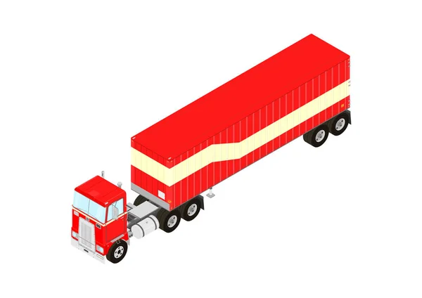 Vintage Truck Tractor Semitrailer Isometric View Flat Vector — Stockvector