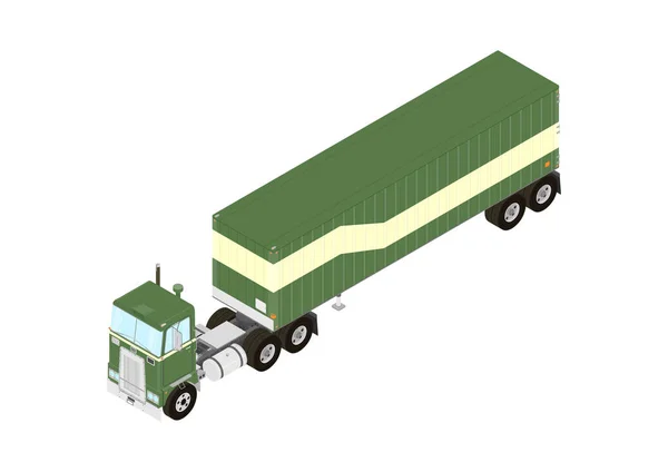 Vintage Truck Tractor Semitrailer Isometric View Flat Vector — Wektor stockowy
