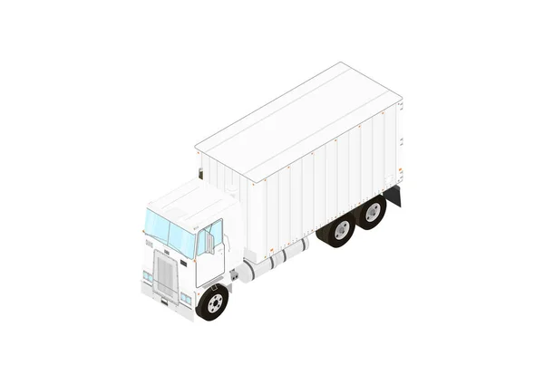白色背景的卡车 等轴测视图 平面矢量 — 图库矢量图片
