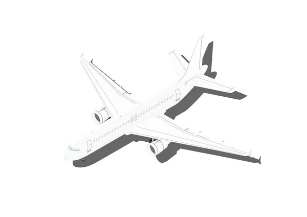 Avion Ligne Bimoteur Moderne Blanc Vue Imprenable Vecteur Plat — Image vectorielle