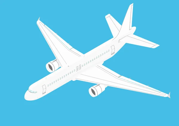 Avion Ligne Bimoteur Moderne Blanc Vue Imprenable Vecteur Plat — Image vectorielle