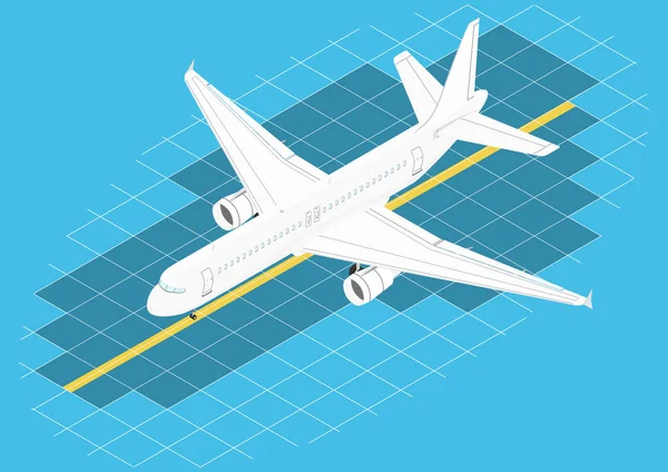 Beyaz Modern Çift Motorlu Uçak Zometrik Görünüm Düz Vektör — Stok Vektör