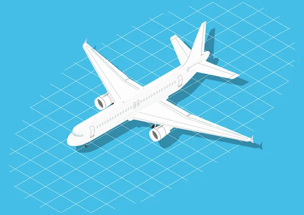 白い現代双発旅客機 アイソメ ビュー フラットベクトル — ストックベクタ