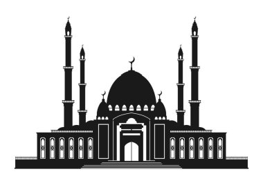 Beyaz arka plan üzerinde bir caminin siyah siluet. Ön görüş. Düz vektör.