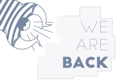 Düz vektör tasarımı ve şu sözleri söyleyen bir adam: biz açığız.