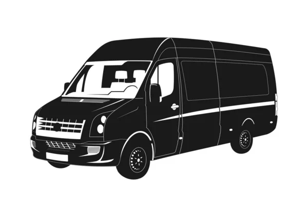 Modern Van Silhouette Black White Silhouette Truck Flat Vector — Stock Vector